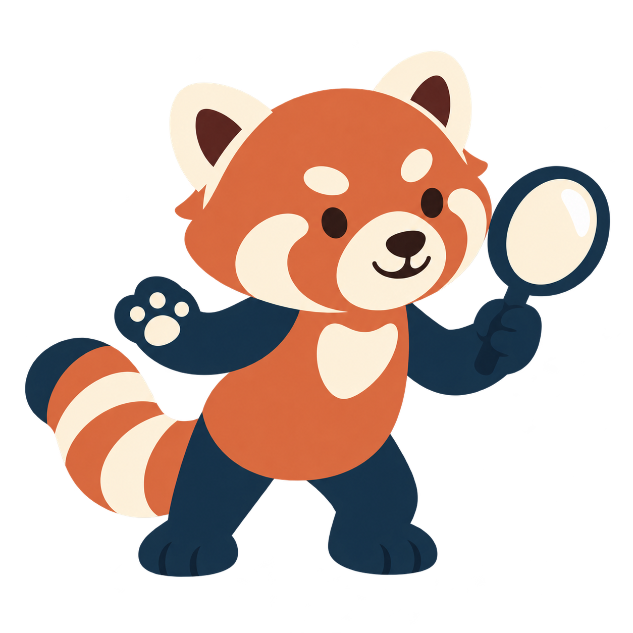 Wondobi’s original red panda exploring with a magnifying glass